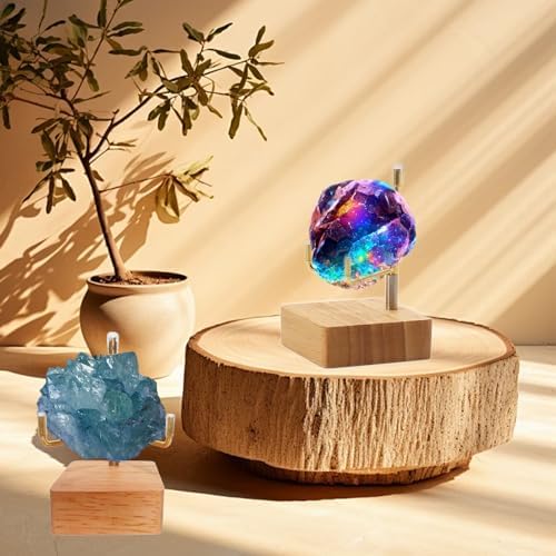 4 Pcs Adjustable Rock Display Stand with Wooden Base