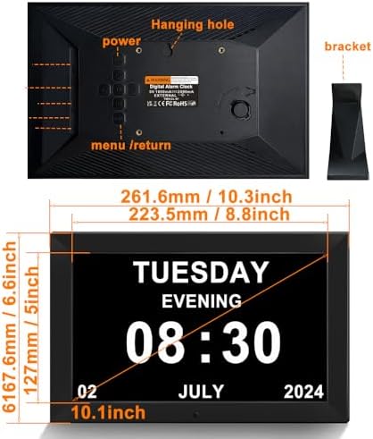 TIMEMOON 101 Inch Digital Calendar Clock with Weather and 8 Alarm Options