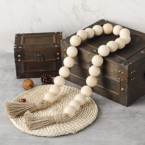 Elifel Farmhouse Decor 50 Inch Wood Bead Garland with Tassels