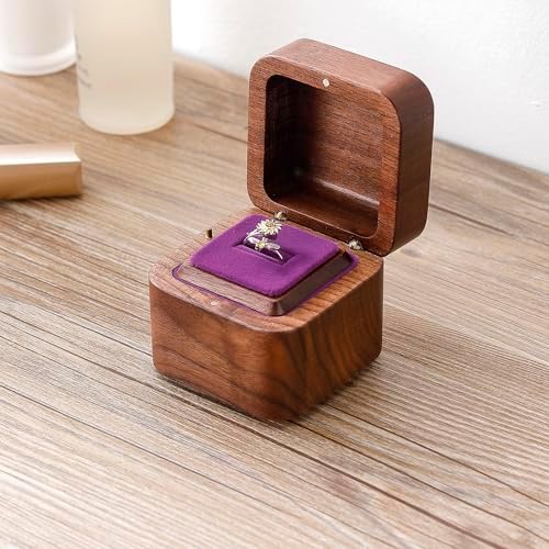Walnut Wood Music Box Proposal Ring with You Are My Sunshine Tune