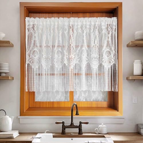 1 Panel French Floral Lace Sheer Curtains with Tassels