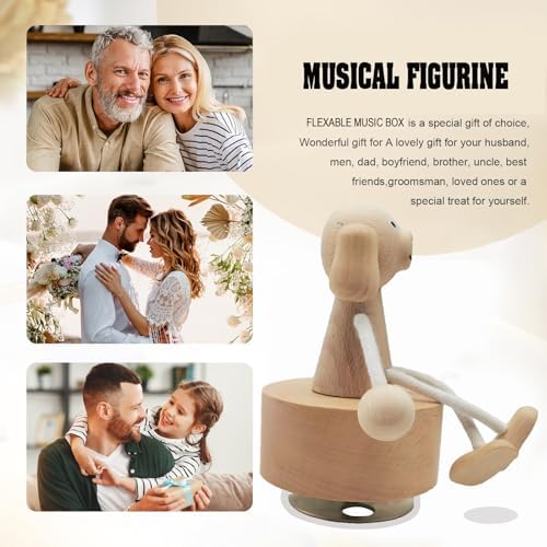 Hefonti Wooden Dog Music Box with Flexible Legs