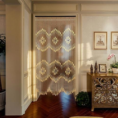 Natural Bamboo Door Bead Curtain 31 Strands Fringe