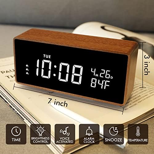 Wooden Digital Alarm Clock with Bluetooth Speaker and Night Light