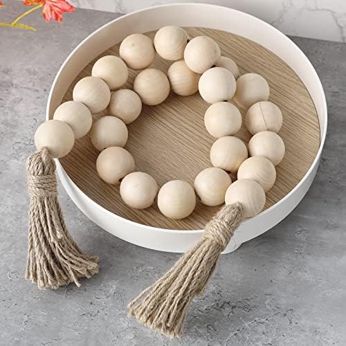 Elifel Farmhouse Decor 50 Inch Wood Bead Garland with Tassels