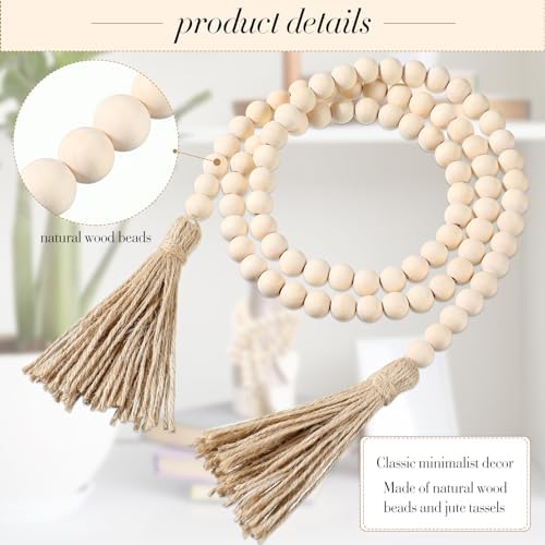 Geetery 6 Pcs 58 Inch Wood Bead Garland with Tassels