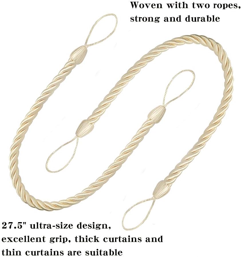 BEL AVENIR Curtain Rope Tiebacks 4 Metal Hooks 4 Pack