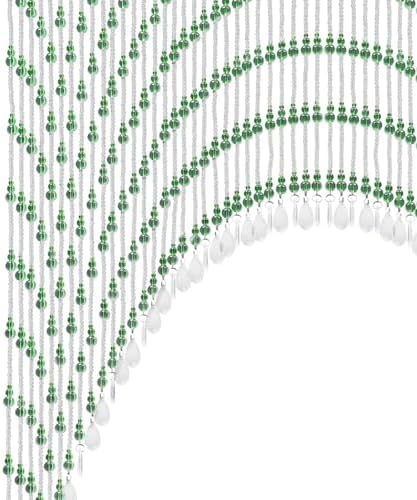 60 String Beaded Curtain with Clear and Green Glass Beads