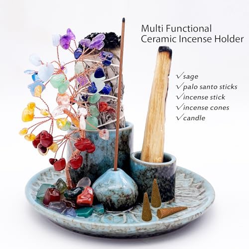 5 in 1 Incense Burner Holder with Crystal Healing Tree