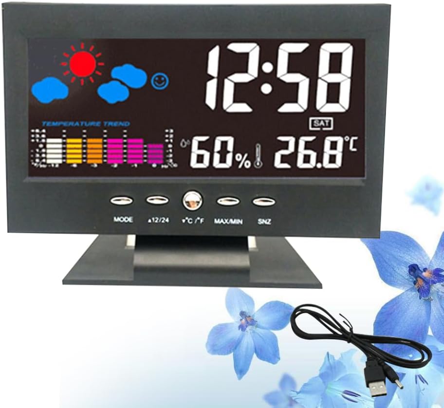 PRETYZOOM Large Screen Weather Forecast Alarm Clock
