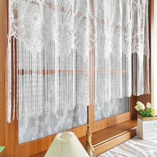 1 Panel French Floral Lace Sheer Curtains with Tassels