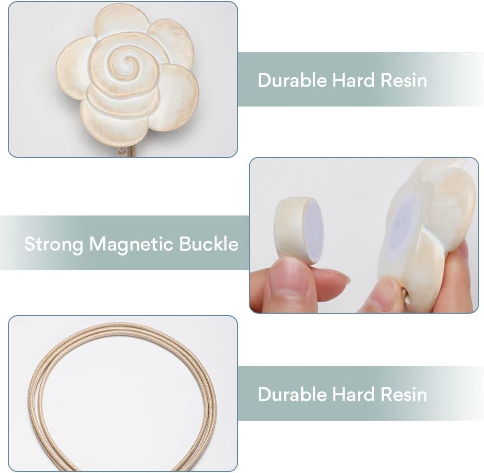 Aimou Light Small Flower Curtain Tiebacks 4 Pack Beige
