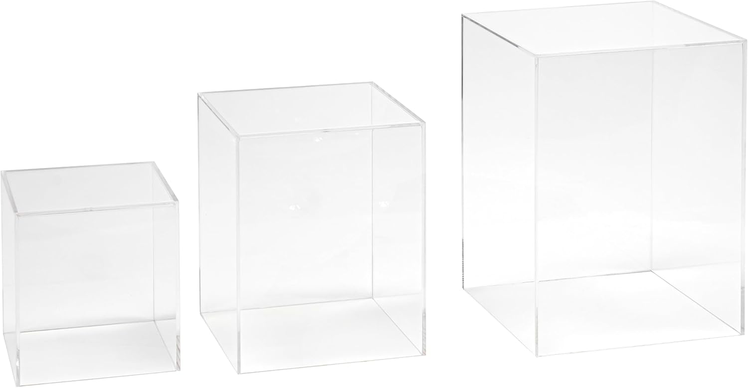 Red Co Set of 3 Square Clear Acrylic Display Pedestals with Polished Edges