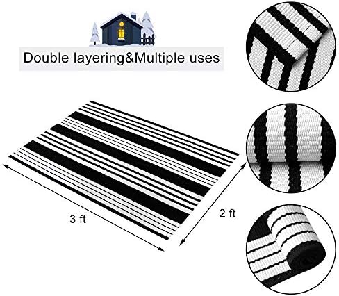 OJIA Front Door Mat 24 x 35 Black White Rug