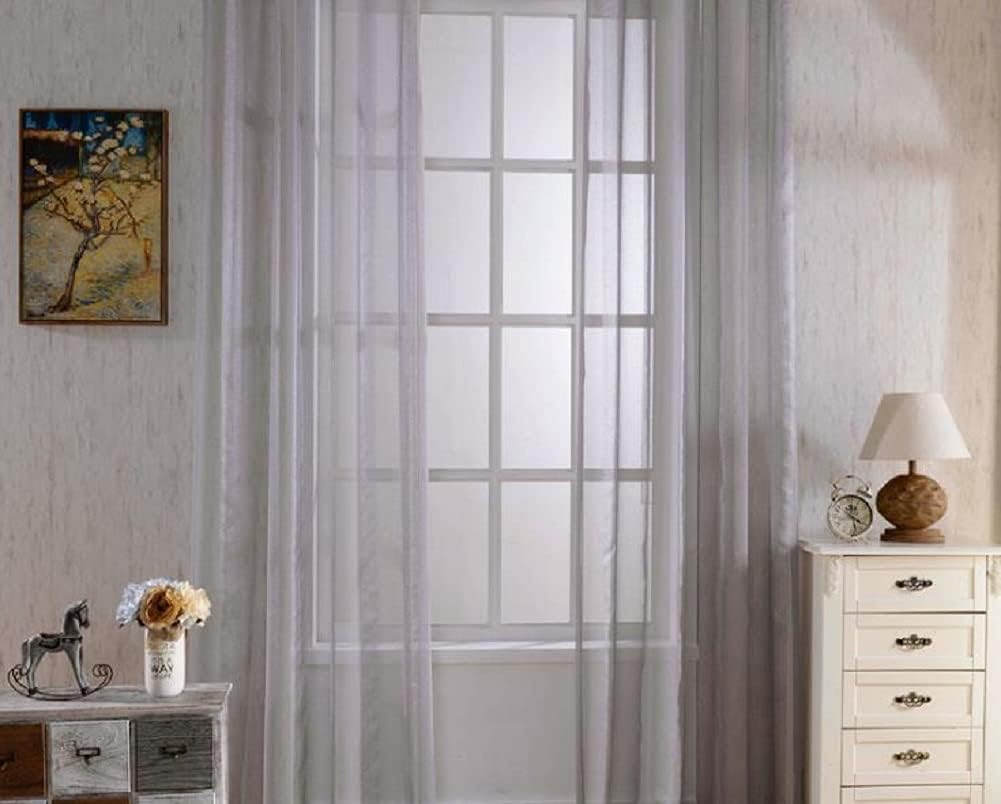 Classic Solid Sheer Voile Curtains Panel Grey 52x63 Inch