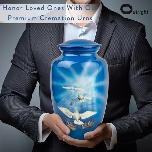 OUTRIGHT Printed Landscape Dove Cremation Urn for Human Ashes Blue