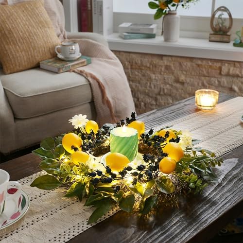 Valery Madelyn 20 Inch Summer Lemon Wreath with Lights
