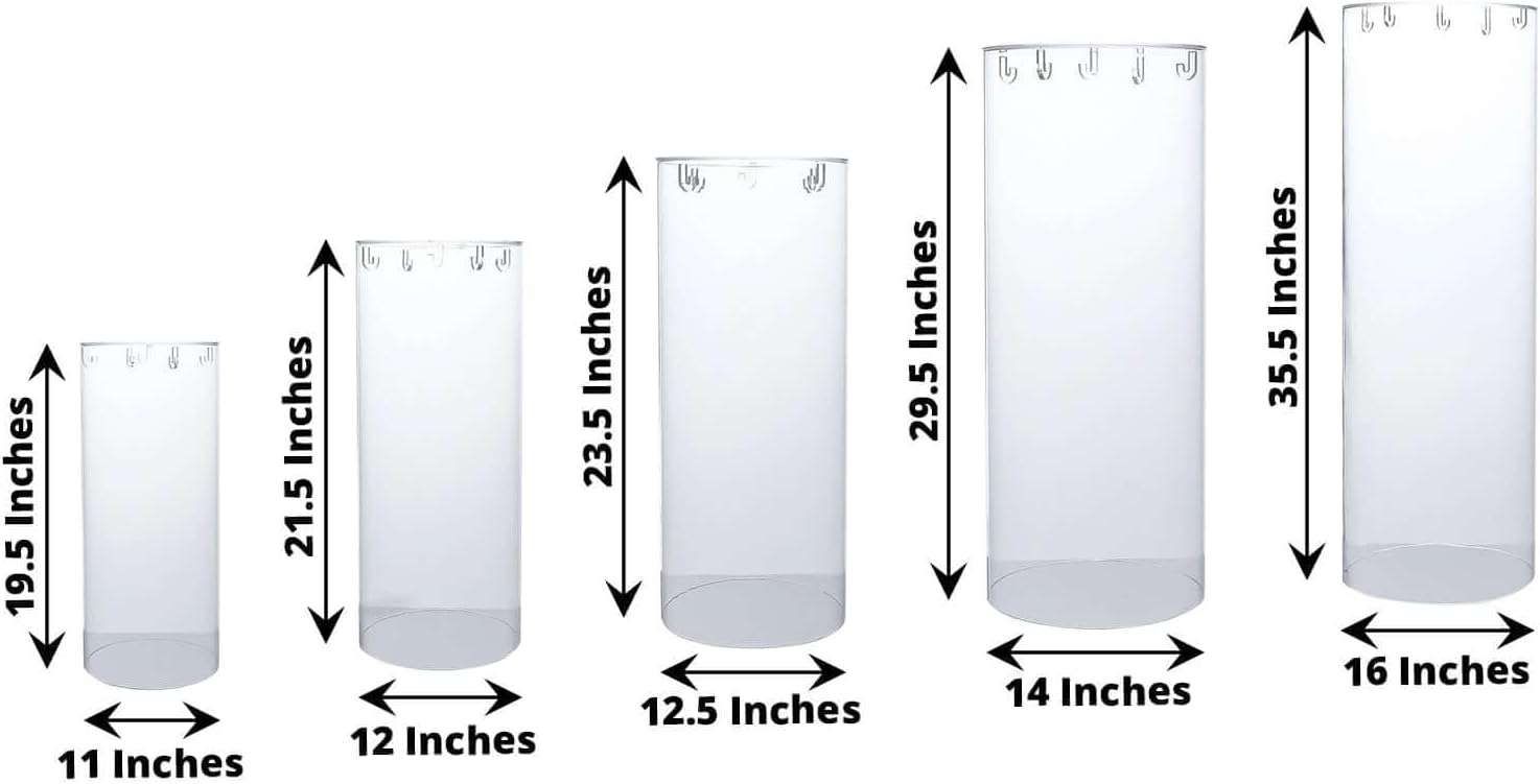 Efavormart Set of 5 Clear Acrylic Cylinder Pedestals with Hooks