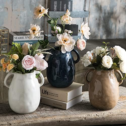 White Ceramic Vase with 2 Handles 7 Inch Tall