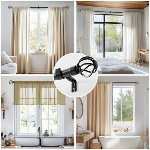 Jinchan Black Curtain Rod for Windows 66-120 Inch Single