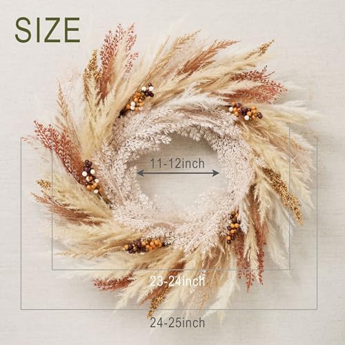 DecorbyHannah 24 Inch Pre-Lit Fall Door Wreath