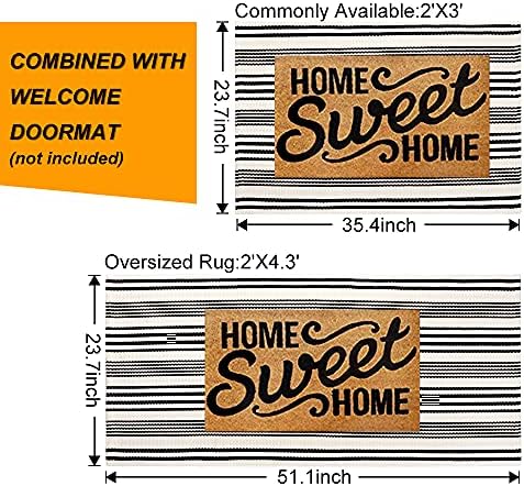 Black and White Striped Outdoor Rug 2x3 Cotton Reversible