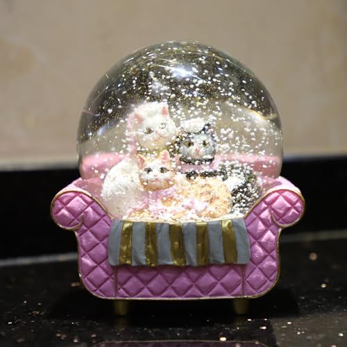 Cat Snow Globes for Girls - Pink Glitter Decor