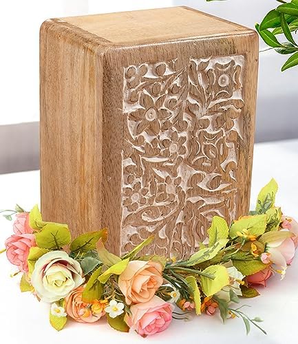 The Wooden Town Hand-Carved Cremation Urn Box - White Wash