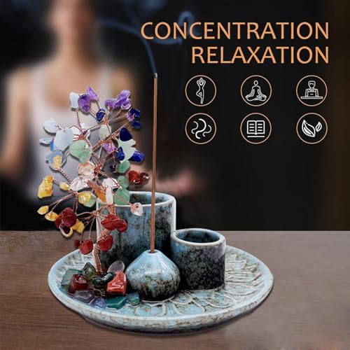 5 in 1 Incense Burner Holder with Crystal Healing Tree