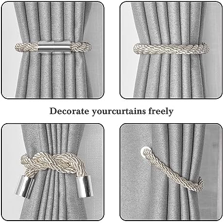 NICEEC 2 Pack Magnetic Curtain Tiebacks Modern Beige Design