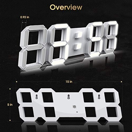 EPSKY 3D White Digital Wall Clock with Alarm and Date Display
