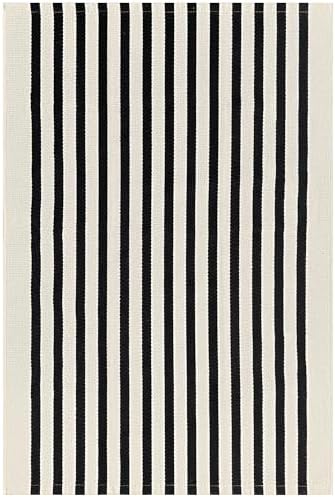 KOZYFLY Black and Beige Striped Porch Rug 2x3 Ft