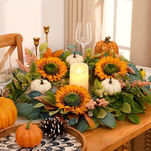 Waipfaru Fall Wreath for Front Door with Sunflower and Pumpkin