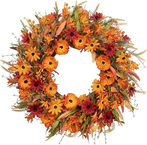 JFLORU Artificial Fall Wreath 22 Inches Autumn Decor