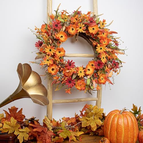 JFLORU Artificial Fall Wreath 22 Inches Autumn Decor