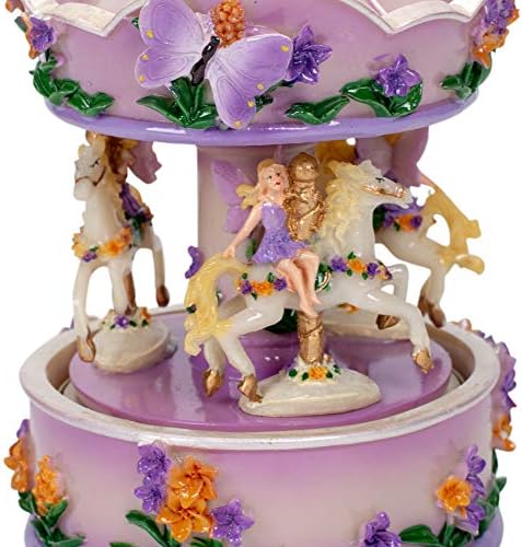 Purple Floral Fairy Musical Carousel 6 Inch Figurine