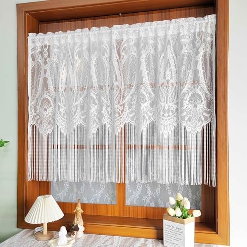 1 Panel French Floral Lace Sheer Curtains with Tassels