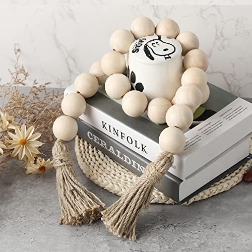 Elifel Farmhouse Decor 50 Inch Wood Bead Garland with Tassels