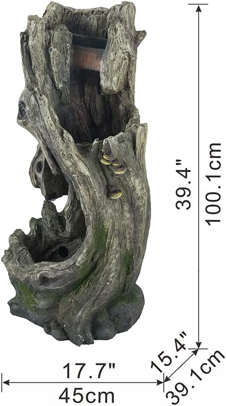 Rustic Tree Trunk Fountain with Light Grey