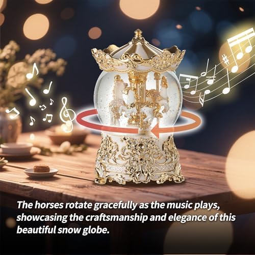 Gold Carousel Music Box Princess Unicorn Snow Globe Gift