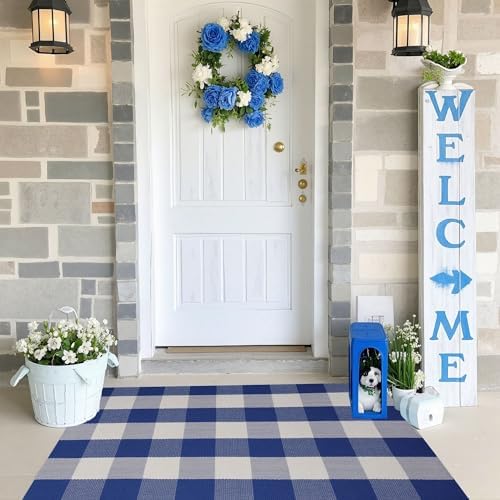 Wayye Buffalo Plaid Area Rug 275 x 43 Blue and White