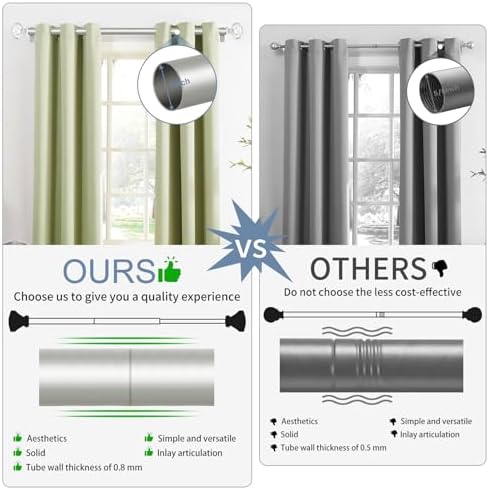 TVWOO Silver Crystal Curtain Rods 66-120 Inch Adjustable
