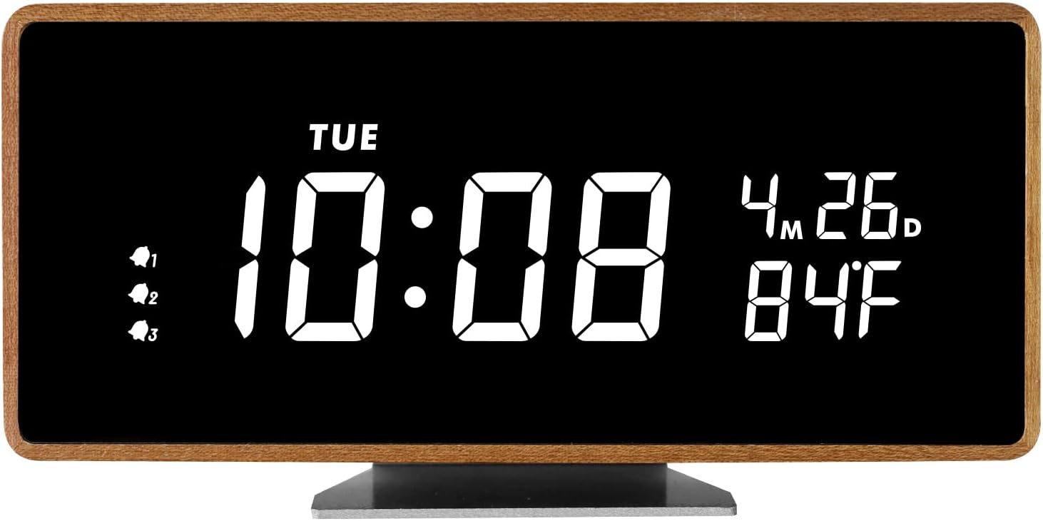 Wooden Digital Alarm Clock with Bluetooth Speaker and Night Light