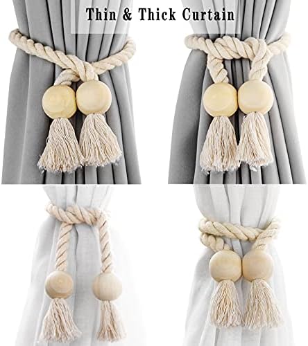6 Pack Beige Magnetic Curtain Tiebacks with Wooden Buckle