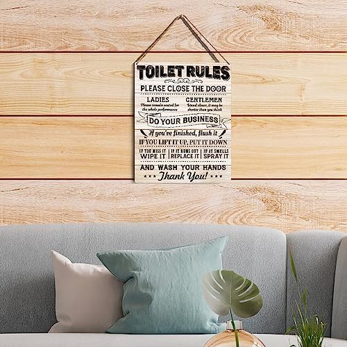 Toilet Rules Sign Wall Decor Rustic Wood 8x10