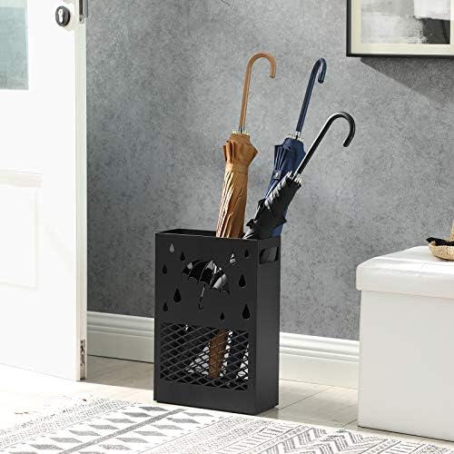 SONGMICS Metal Umbrella Stand with Drip Tray and 4 Hooks