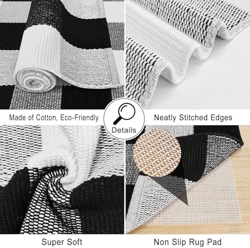 Buffalo Plaid Area Rug 3x5 Black and White Checkered Entryway Mat