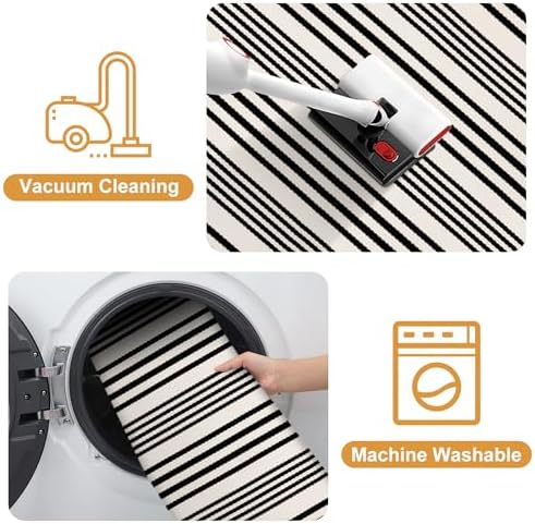 Black and White Striped Outdoor Rug 2x3 Cotton Reversible