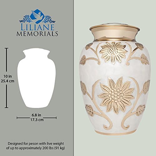 White and Gold Flower Funeral Urn by Liliane Memorials