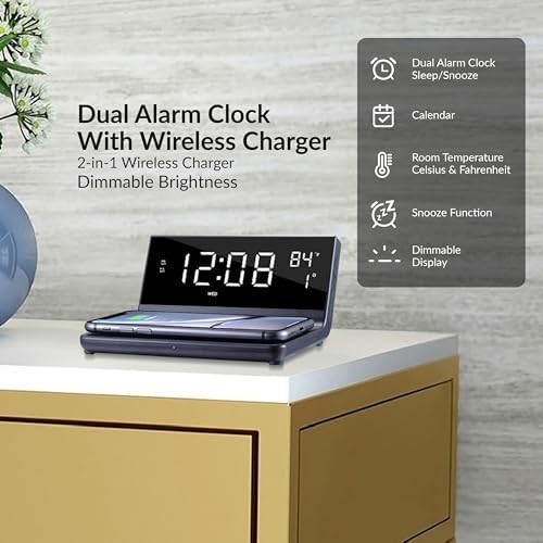 Supersonic SC-6025QI Dual Alarm Clock with Wireless Charging